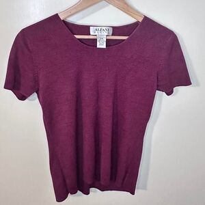 Vintage Silk Knit Short Sleeve Sweater / T Shirt Burgundy